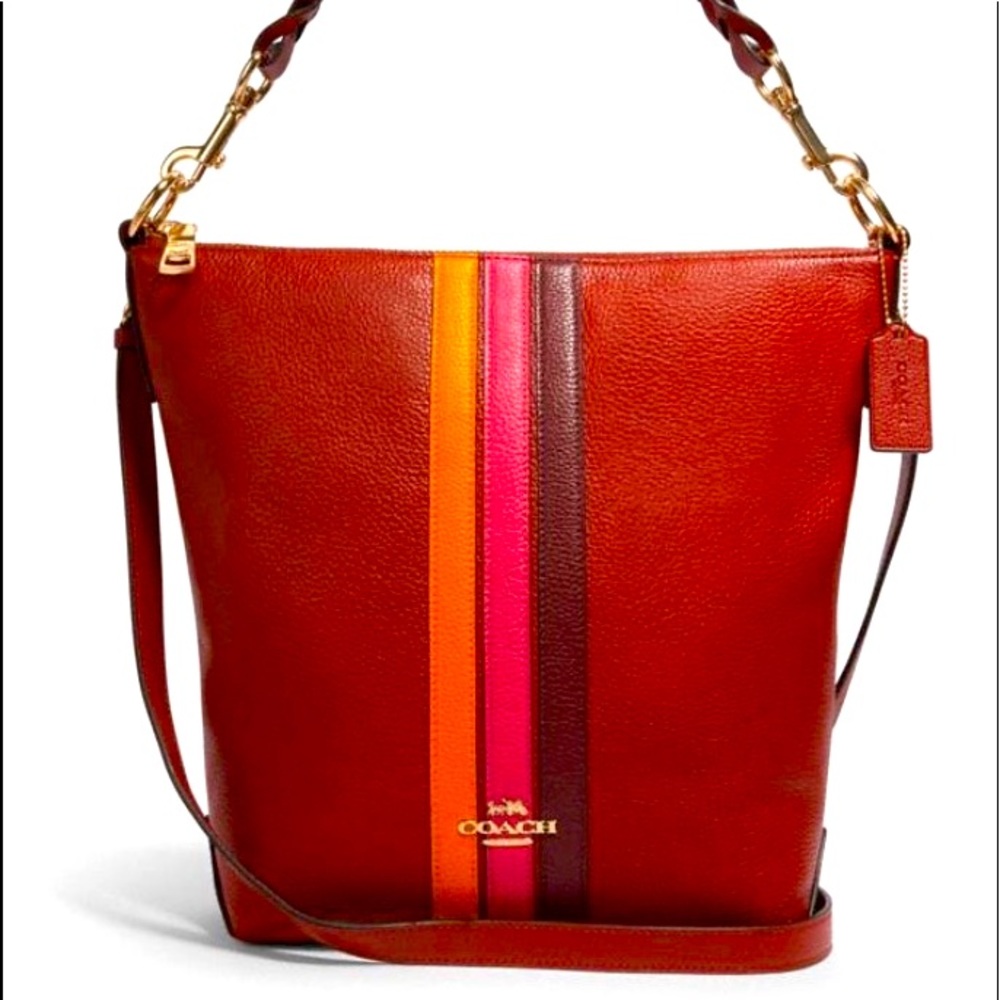 Abby Coach shoulder Leather Bag Varsity stripes